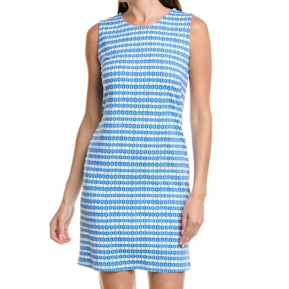 J. McLaughlin Sophia Catalina Cloth Sleeveless Geometric Blue White Size Medium‎ - Picture 2 of 12